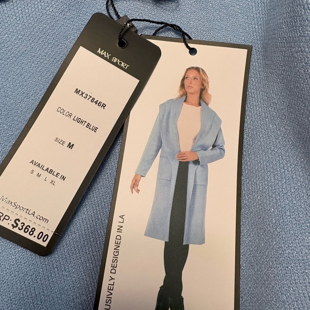 Light Blue Open-Front Long Cardigan Sweater - Picture 5 of 6